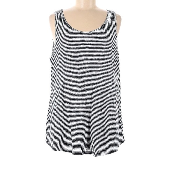 Eileen Fisher Tops - Eileen Fisher Sleeveless 100% Organic Linen Navy Blue Stripe Tank Top Large